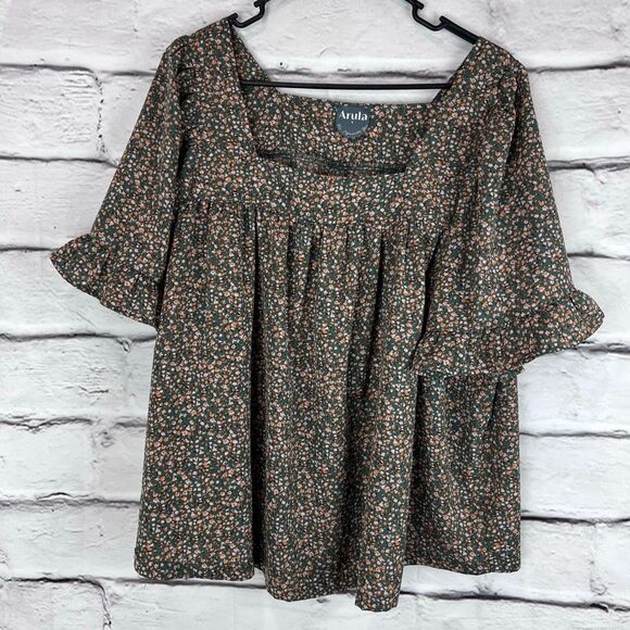 Arula Floral Ruffle Sleeve Square Neck Blouse 2x - Picture 2 of 7